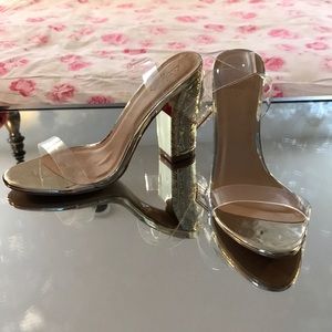 Never worn gold and plastic chunk heel sandal
